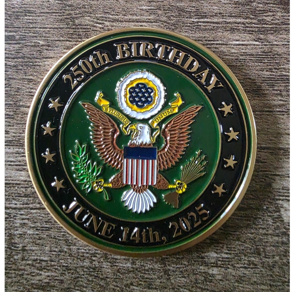 US Army 250th Birthday Challenge Coin 1775-2025 Solid Brass June 14th 2025 New